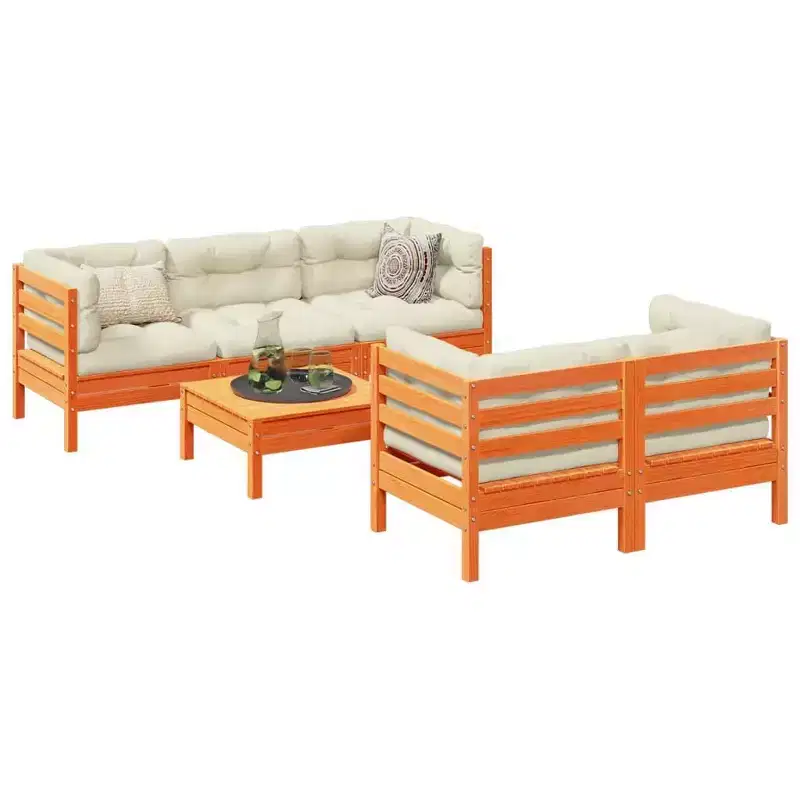 vidaXL Garden Sofa Set Wax Brown and Cream