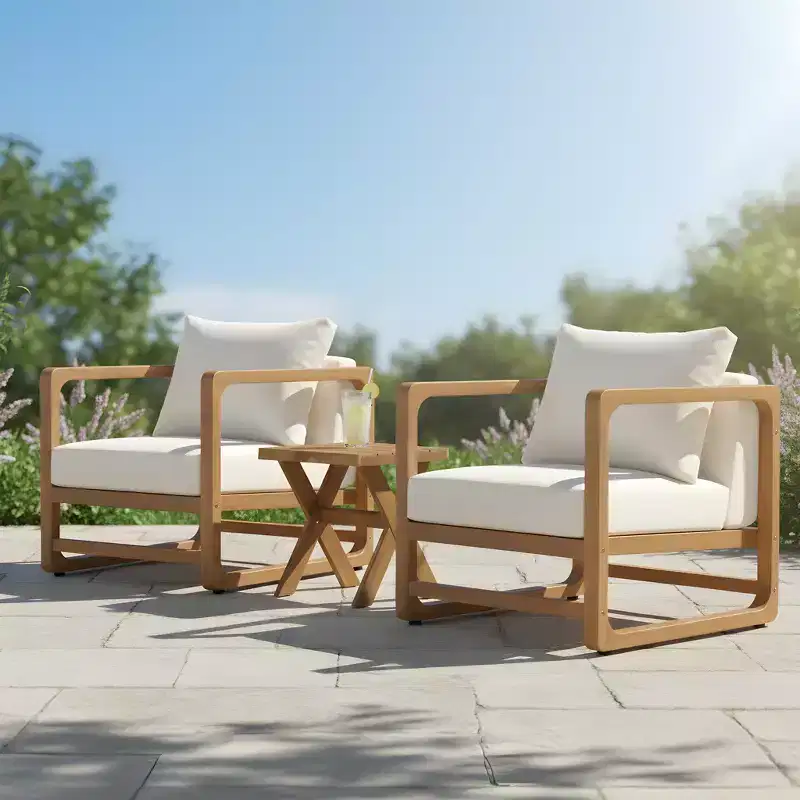 Christopher Knight Home Genevieve Patio 3 Piece Acacia Wood Oversized Seating Set with Cushion and Slatted Table