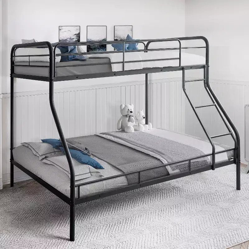Full Metal Bunk Bed Low Height Safety Design with Guardrails, Angled Ladder and Underbed Storage