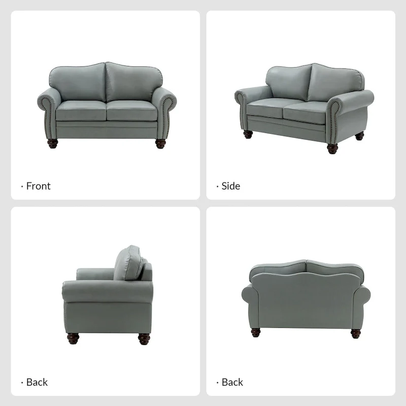 Angel Transitional Genuine Leather Sofa With Tufted Back by