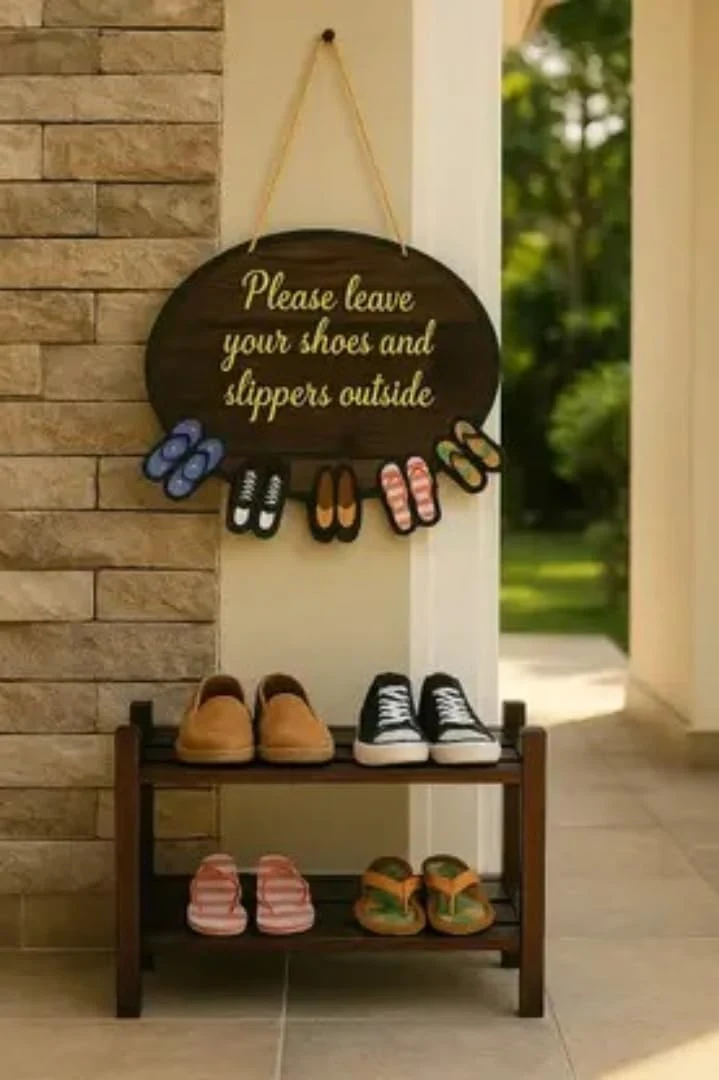 Premium Wooden Please Leave Your Shoes and Slippers Outside Wall Hanging For Office Decor,Door Wall Hanging