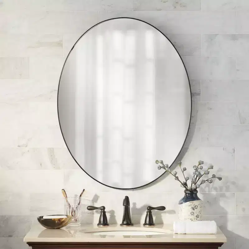 Noble Park Aryn Oval Vanity Decorative Wall Mirror Modern Matte Black Metal Frame 23 1/2 Wide for Bathroom Bedroom Living Room Office Home Entryway