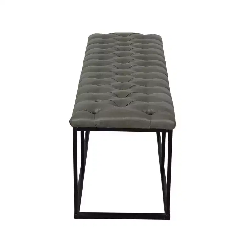Draper Ottoman with Button Tufting Gray - HomePop: Upholstered Metal Frame, Living Room Seating