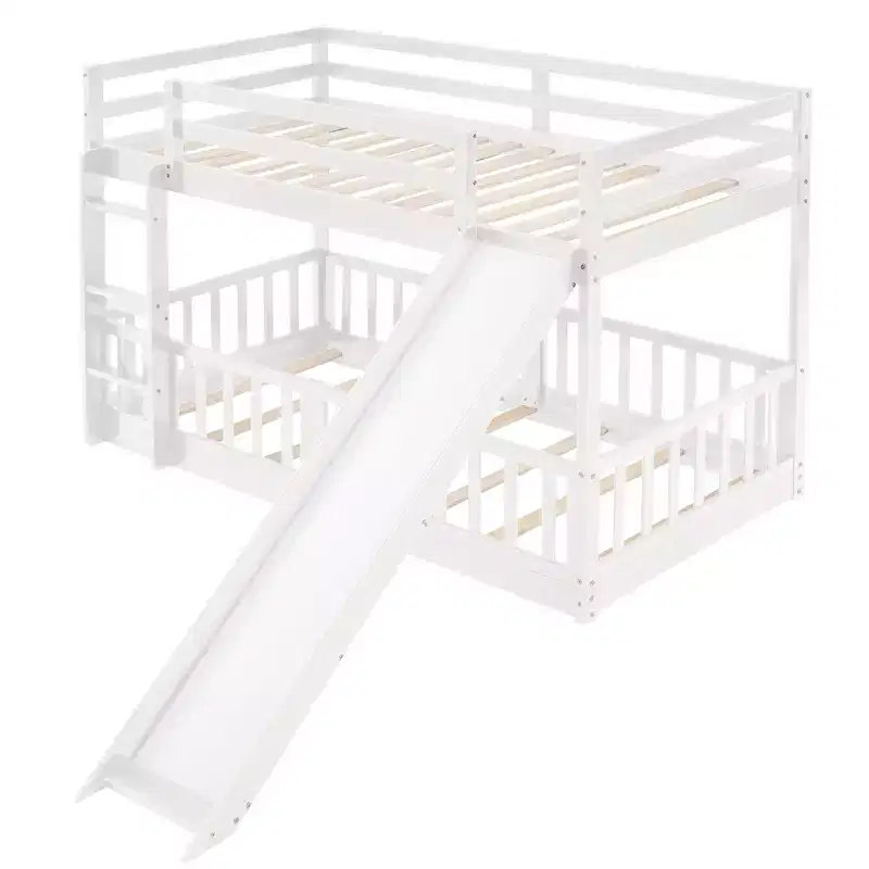 Twin Over Twin Bunk Bed with Slide and Ladder, White
