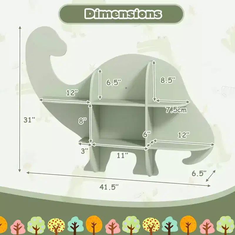 Costway 2-Tier Floating Dinosaur Kids Bookshelf Wall-Mounted Nursery Book Shelf