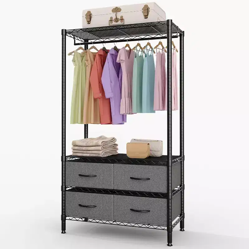 Freestanding Clothes Rack with 4 Fabric Drawers, Adjustable Shelves & Hanging Rod, 71.5