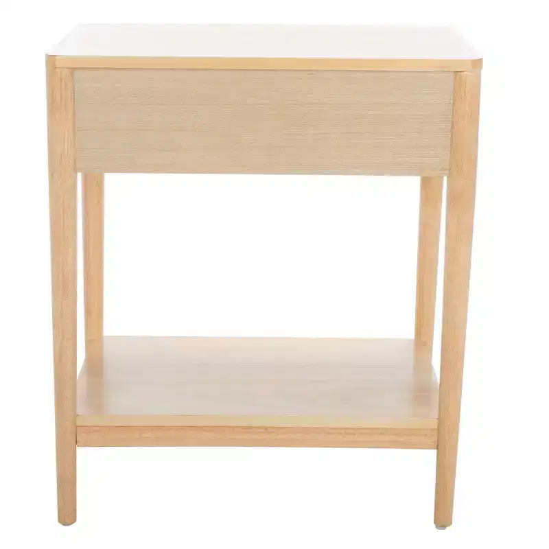 1-Drawer Rubberwood Nightstand with Open Shelf, Whitewash Finish, No Assembly