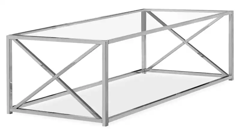 44 Modern Glass Top Coffee Table - Chrome with Metal Base