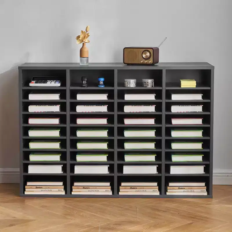 36-Compartment Literature Organizer with Adjustable Shelves Wood Mail Sorter