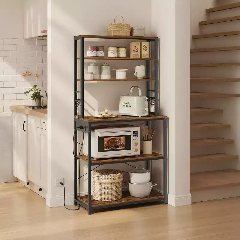 6-Tier Bakers Rack with Power Outlet, 31.5 Inches Coffee Bar for Kitchen Storage, Microwave Stand - Organize in Style