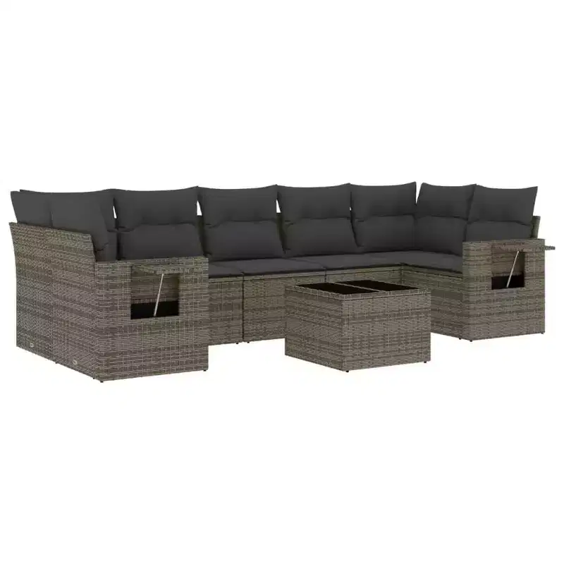 vidaXL 8 Piece Patio Sofa Set with Cushions Gray Poly Rattan