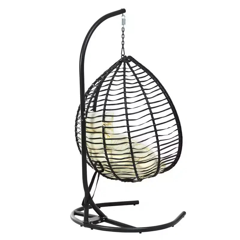Whisen Hanging Hammock Chair with Stand, Egg Swing Chair with Iron Frame and Cushion & Headrest