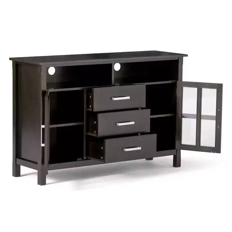 WyndenHall Waterloo Tall TV Stand for TVs up to 55" Hickory Brown: Mid-Century Modern with Storage, Pine Frame