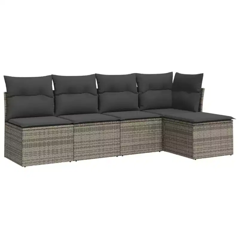vidaXL 5-Modular Outdoor Sofa Set with Cushions - Poly Rattan, Various Colors