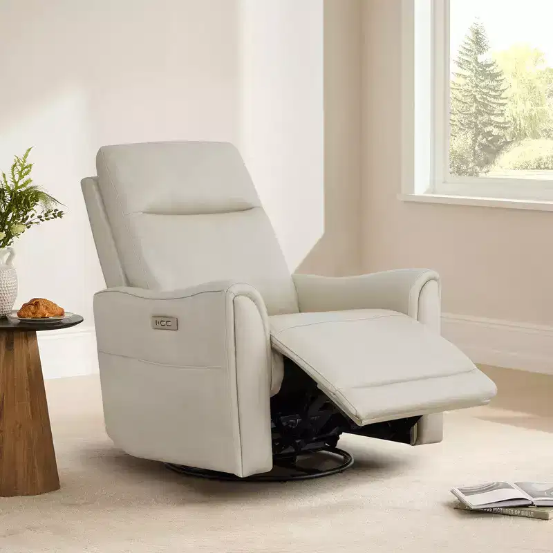 Light Gray & Saddle Power Swivel Glider Recliner, Single Seat