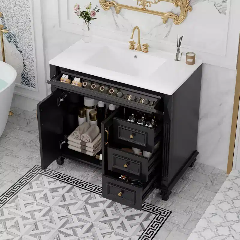 36 Bathroom Vanity Sink Combo with Storage , Bathroom Floor Cabinet with Drawers and Soft Close Doors