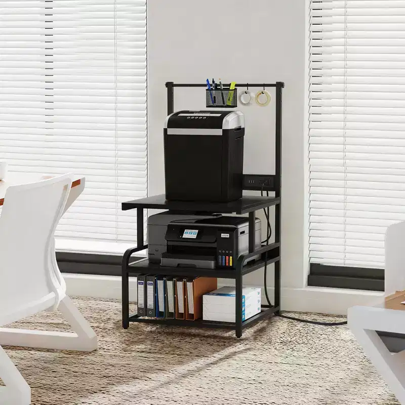 Large Printer Stand with 4-Tier Storage and Charging Station, 3D Printer Table with Filament Storgae and Rolling