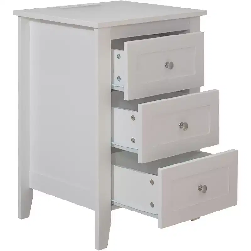 Nightstand Side Table with 2 Storage Drawers, Easy to Assemble, Mid-Century Vintage Bedside Table for Bedroom, Living Room, Salon, Office, White