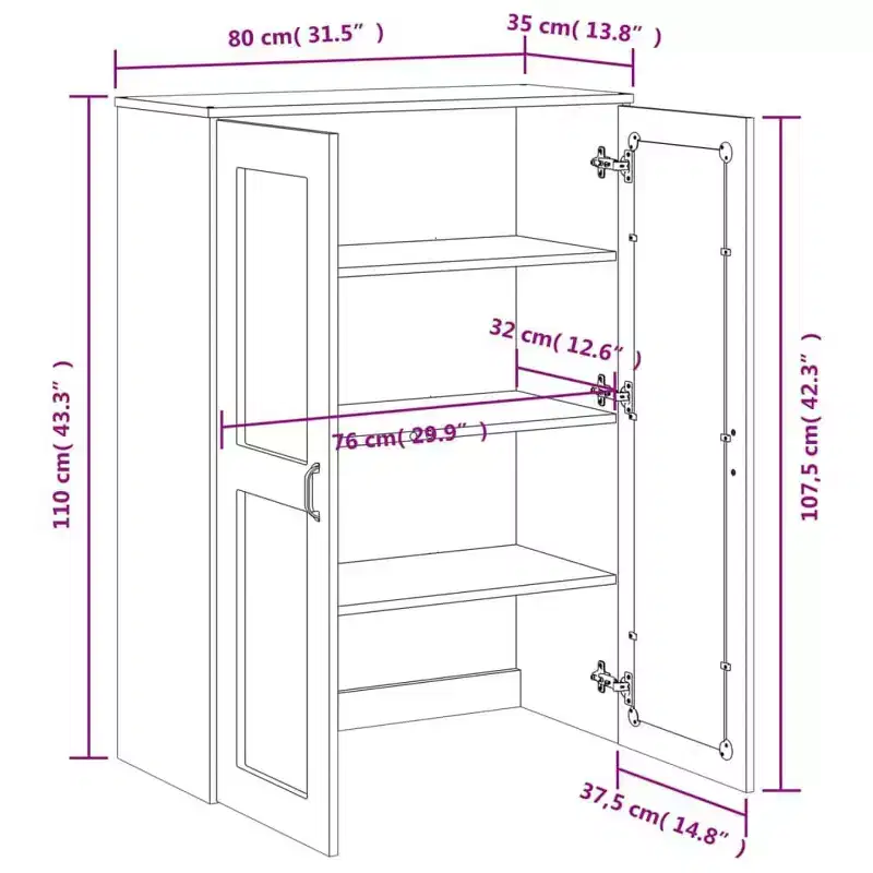 Industrial Highboard Top with 3 Shelves & Frosted Glass Doors – Anthracite