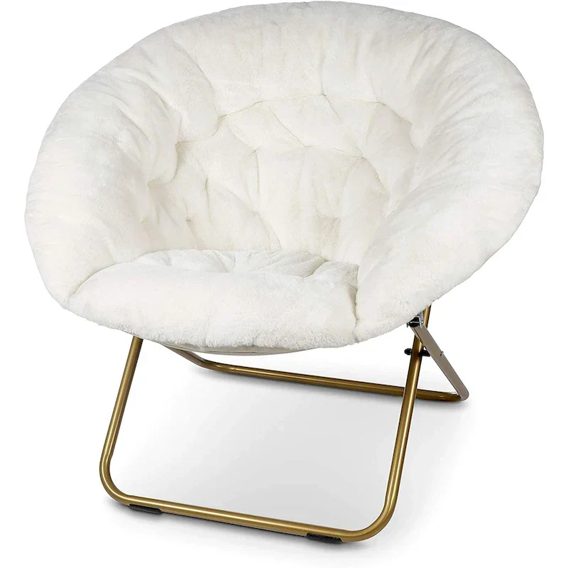 Black/Navy Blue/Grey/Pink/Blue/White/Red Faux Fur Saucer Chair, Foldable, 1-Person