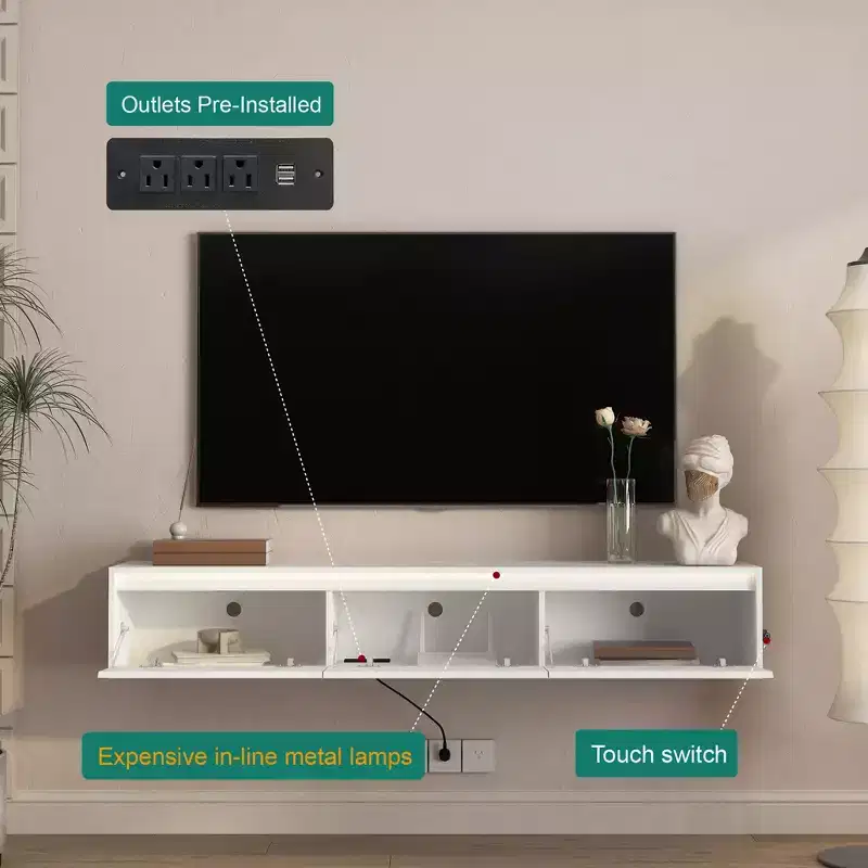 MDF Wall-Mounted TV Shelf 11.02''H x 64.96''W x 11.81''D