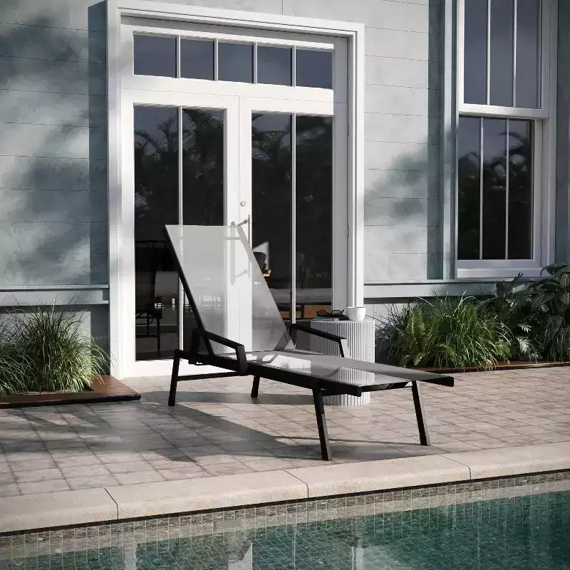 Emma and Oliver Textilene Adjustable 5 Position Patio Chaise Lounge with Armrests and Metal Frame