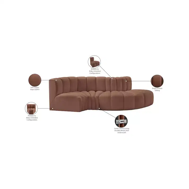 Meridian Furniture,Arc Cognac Vegan Leather Modular Sofa