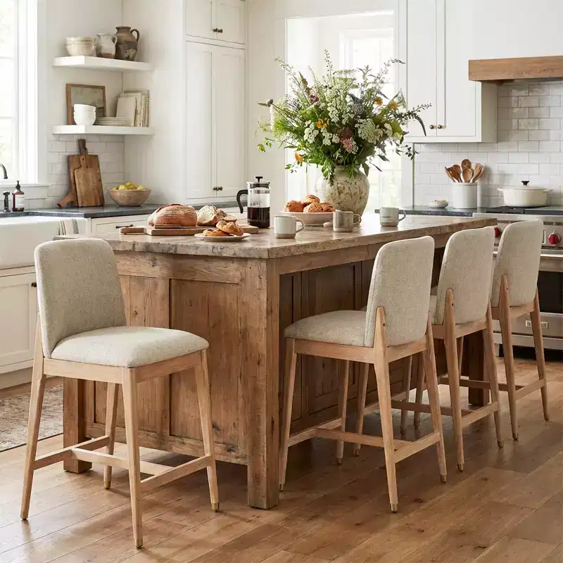 Christopher Knight Home Alexandra Farmhouse Rubberwood Upholstered Counter Stools with Curved Backrest (Set of 4)