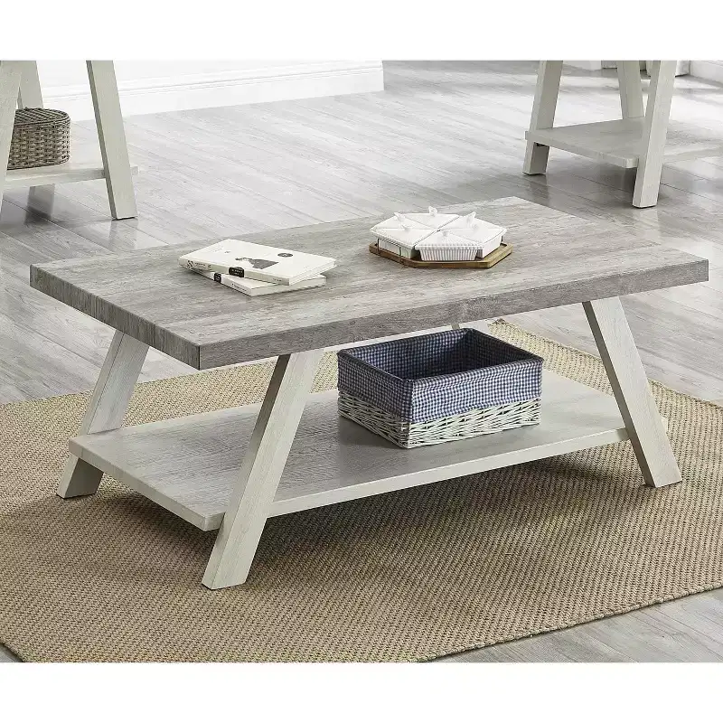 Fun little toys brand Athens Contemporary Two-Tone Wood Shelf Coffee Table in Weathered Gray and Beige