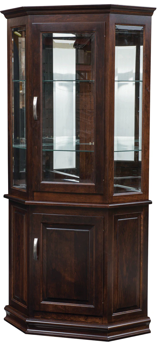 Solid Wood Corner Deluxe Curio Cabinet with Enclosed Base