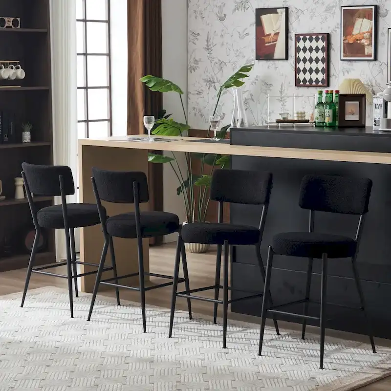 Set of 2/Set of 4 Modern Teddy Fabric Upholstered Bar Stools with Metal Base