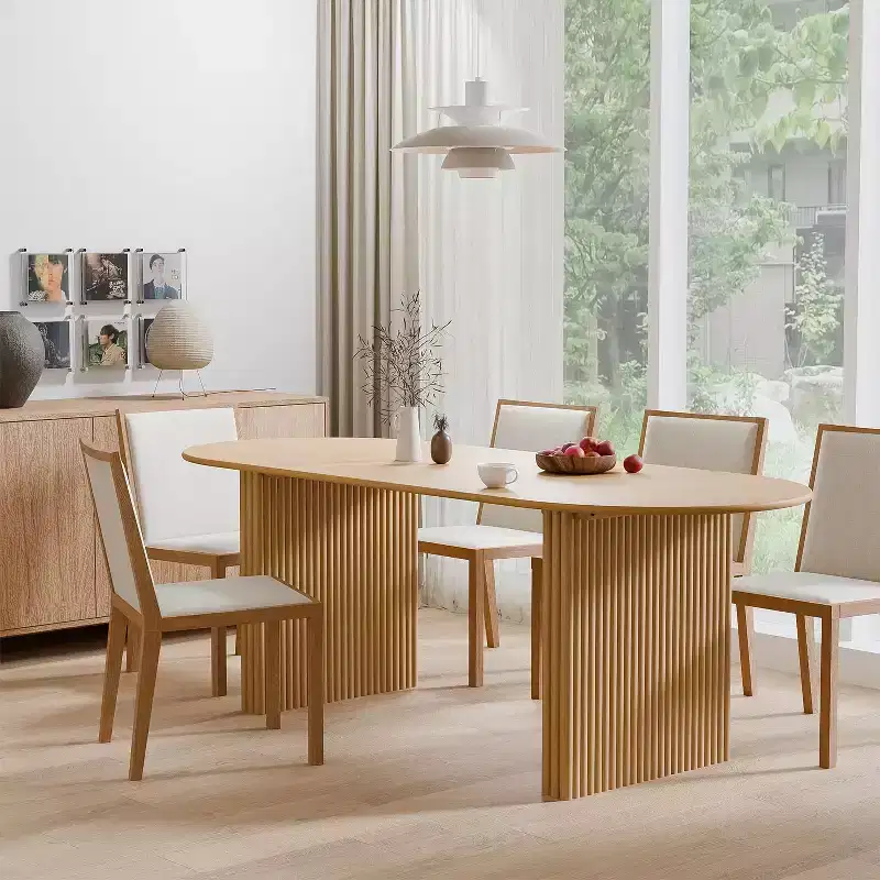 Large 79-Inch Oval Dining Table, Seats 4-6, Modern Farmhouse Style, Natural Wood Finish