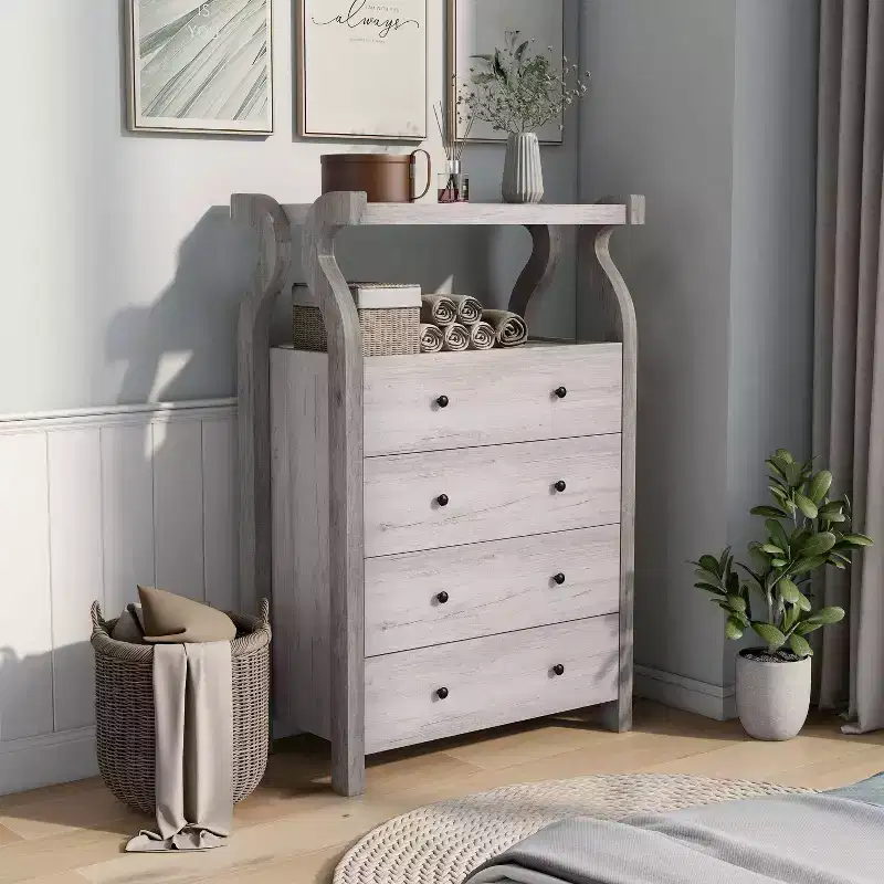 miBasics Chickadee Farmhouse 4 Drawer Chest Coastal White : MDF Storage, Anti-Tip Hardware