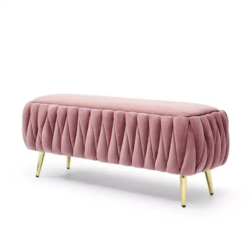 Storage Bench Entryway Bench End of Bed Bench Ottoman Upholstered Velvet Bedroom Bench Tufted Bench with Golden Legs 40 Black