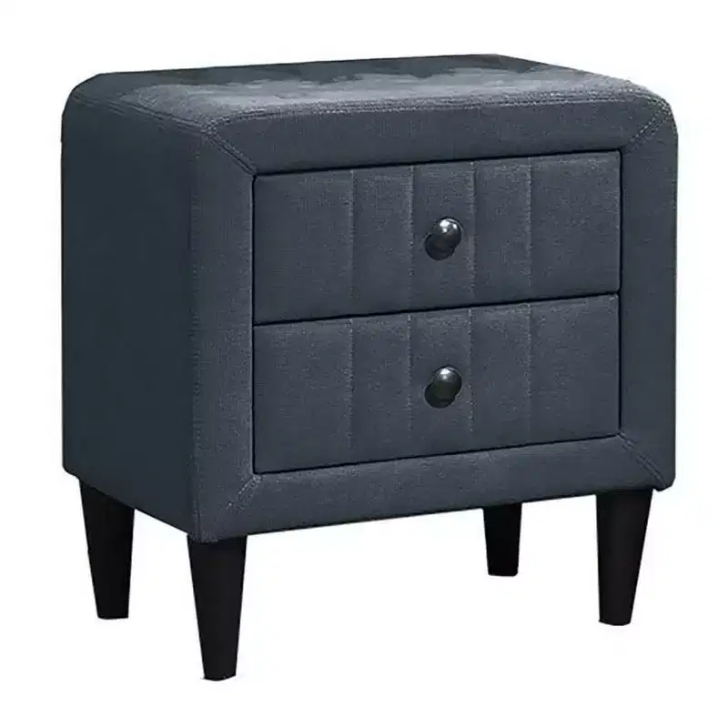 Royal Hampton Nightstand, 2 Drawers, 22 Inch Upholstered in Charcoal Gray Linen