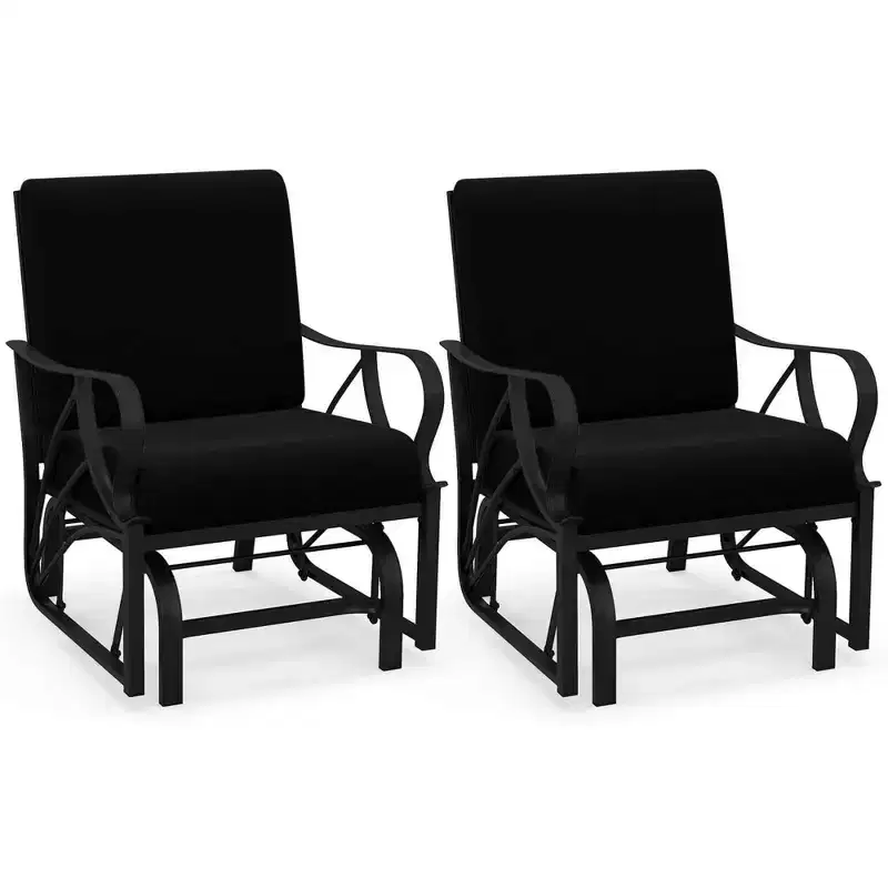 Costway 2 PCS Patio Rocking Chair with Cushion Heavy-Duty Metal Frame Smooth Glider Outdoor Black/Gray/Navy