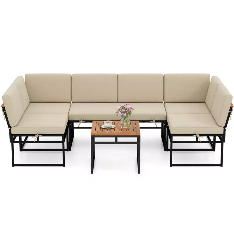 Costway 6 PCS Outdoor Sectional Sofa Set Metal Conversation Set with Bungee Rope Seat