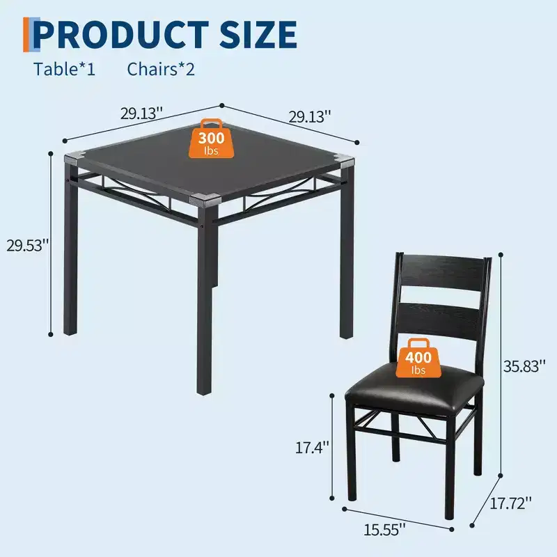 Retro Black/Gray Rectangular Dining Table Set, 2 or 4 Seats