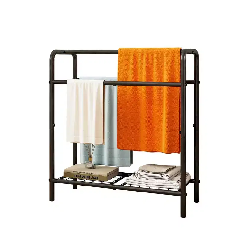 VIYET 30 3-Tier Metal Towel Rack, Freestanding Black Storage Holder (Bathroom/Bedroom/Pool Display Organizer)