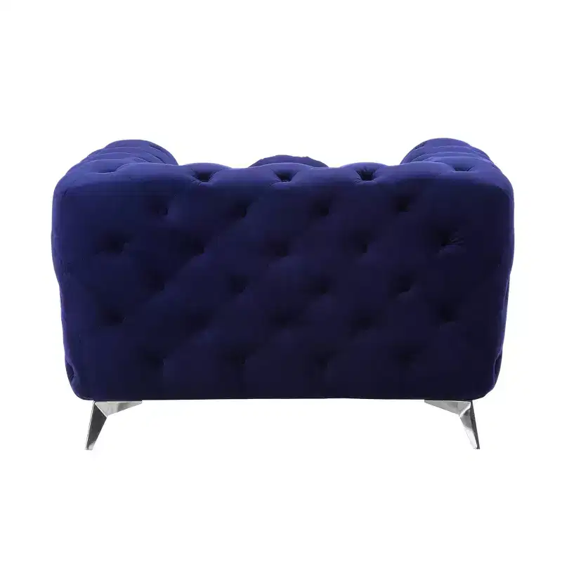 Tufted Velvet Accent Chair with Arms, Wood Frame & Metal Legs, Glossy Finish