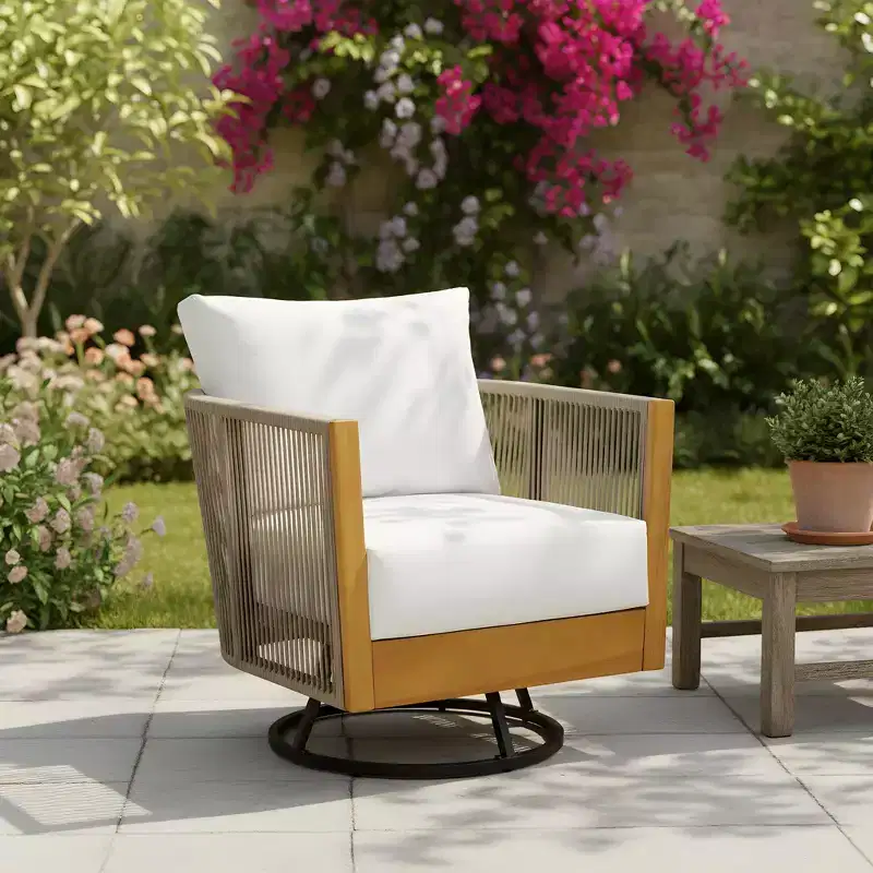 Christopher Knight Home Lucian Modern Patio Acacia Wood Handwoven Rope 360 Swivel Chair