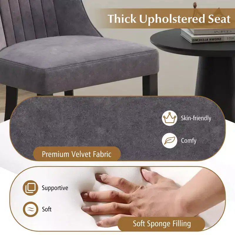 Costway Channel Tufted Dining Chairs Set of 2/4 with High Backrest Rubber Wood Legs Modern