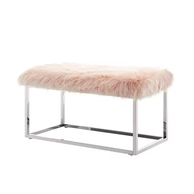 Inspired Home Monet Lux Fur Chrome Metal Frame Bench