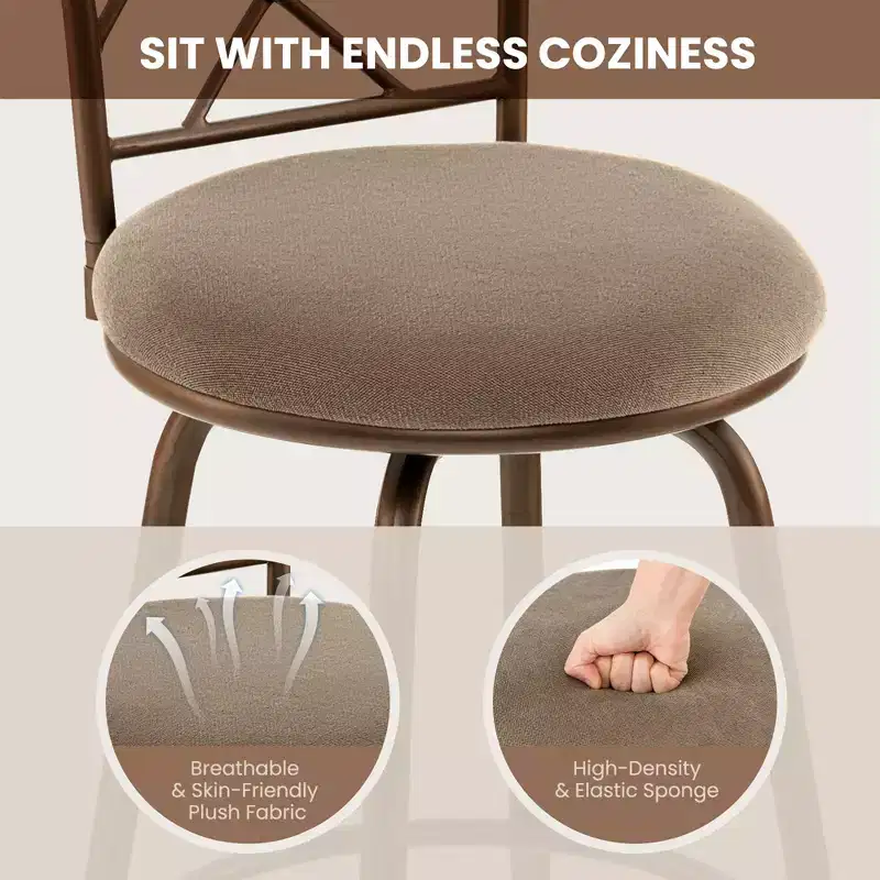 Costway Set of 2 24/30 Inch Adjustable Swivel Barstools Metal Dining Chairs Brown