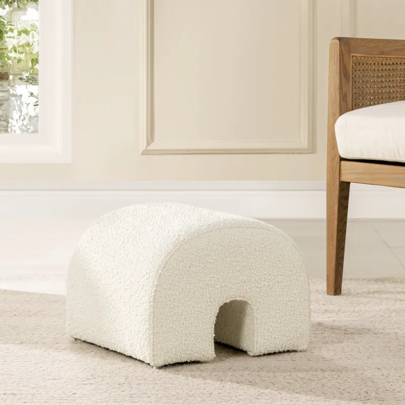 Bridge 16 Boucle Faux Sherpa Upholstered Arched Footstool Ottoman