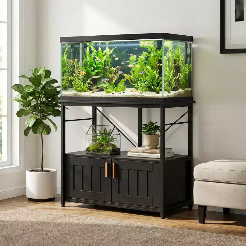 Heavy Duty Aquarium Stand for 40-50 Gallon Tank  Metal & Wood Cabinet, Holds 660lbs, Storage for Fish Accessories, Stylish Organizer for Home