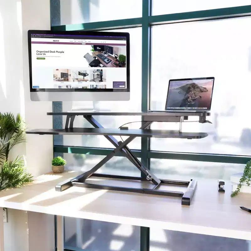 Mount-It! Standing Desk Converter | Height Adjustment from 4.3 to 19.9 | 37 Lbs. Weight Capacity | Black