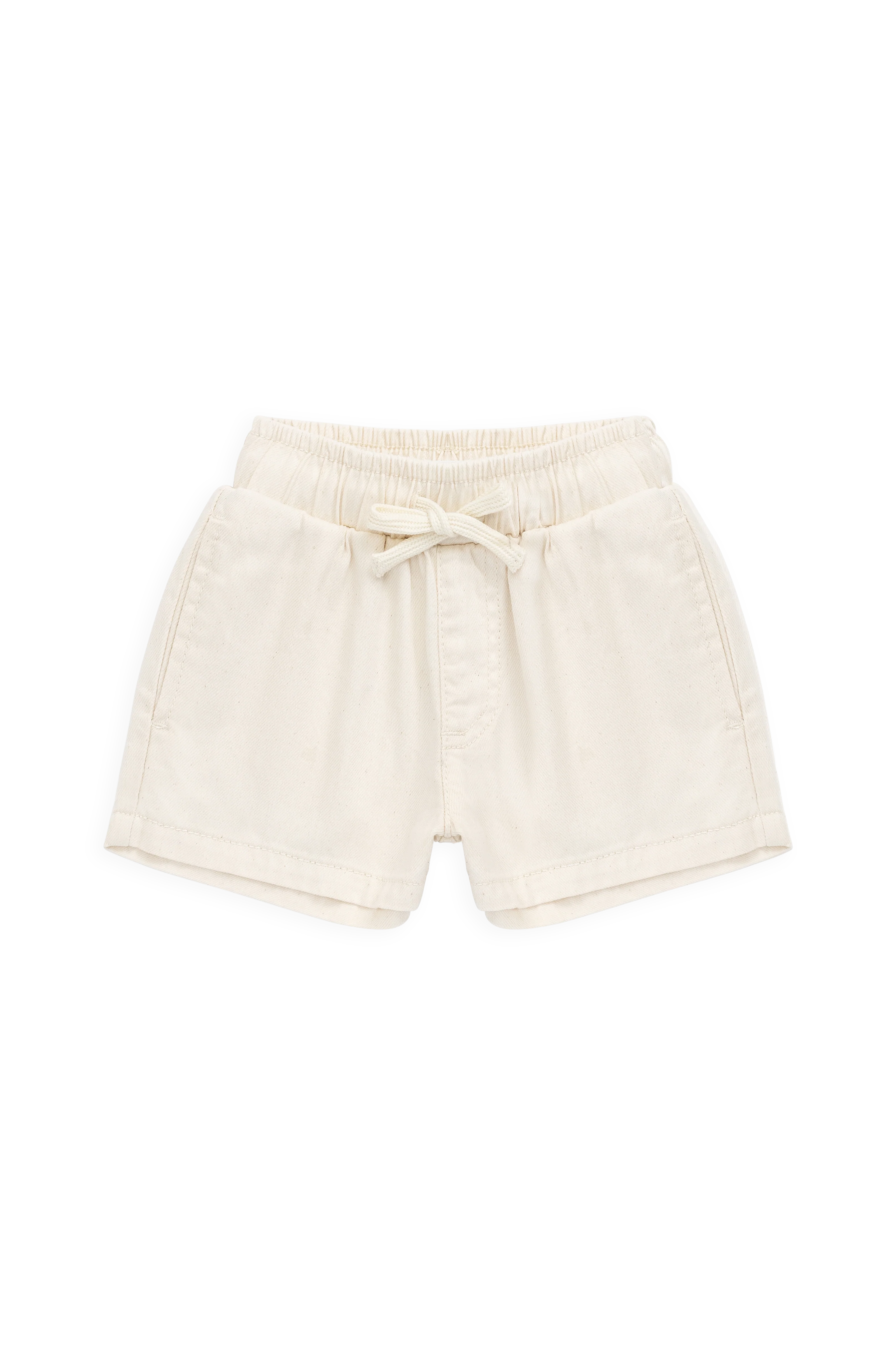 Casual Natural Cream Solid Textured Cotton Short with Elastic Waistband & Decorative Drawcord for Kids Warm Weather Play