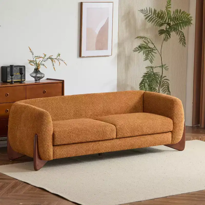 Christopher Knight Home Mia 82.75" Boucle Fabric 3 Seater Sofa Caramel