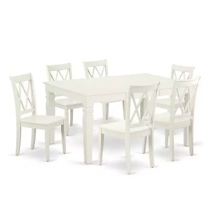 Rectangular Dining Table Set 7Pc - 42x60 Inch Table with 6 Double X Back Chairs - Kitchen Dining Room Set